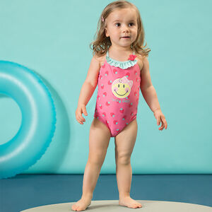 Maillot de bain 1 pièce avec fraises all-over et print Smiley 