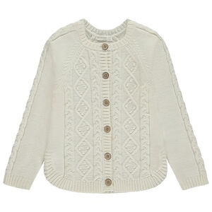 Gilet tricot uni avec torsade fantaisie fille 