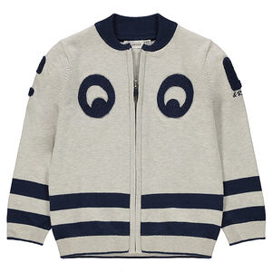 Gilet en tricot zippé avec rayures et patchs en bouclette 