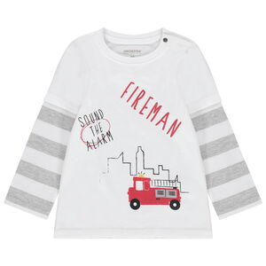T-shirt manches longues effet 2 en 1 print camion de pompier 