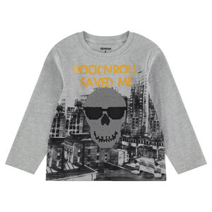 Tee-shirt manches longues en jersey avec motif et sequins magiques 