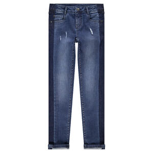 Junior - Jeans slim effet used avec bandes sur les côtés 