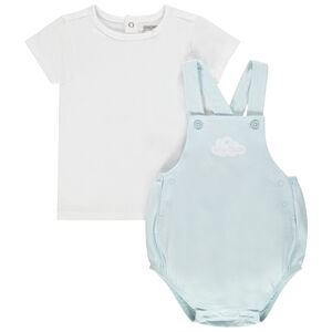 Ensemble t-shirt manches courtes et salopette bleue en coton bio 