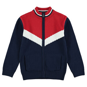 Junior - Gilet en tricot zippé avec larges bandes en jacquard style vintage 