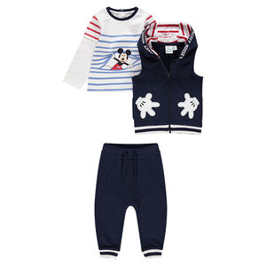 Jogging 3 pièces avec marinière print Mickey, gilet à capuche et pantalon 