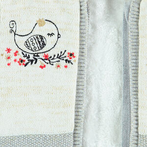 Gilet à capuche en tricot doublé sherpa avec oiseaux brodés 