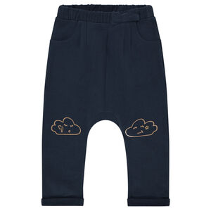 Pantalon de jogging en molleton uni avec nuage printé sur les genoux 