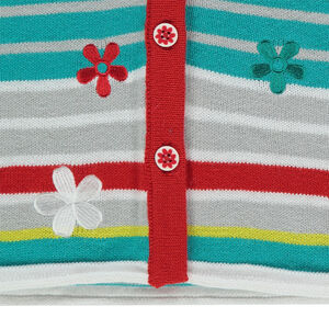 Gilet poncho rayé avec patchs oiseaux et fleurs brodées  