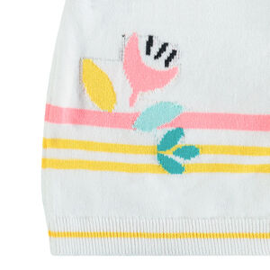 Gilet en tricotà rayures colorées et fleurs brodées 