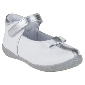 Babies en cuir blanches et argentées avec noeud  
