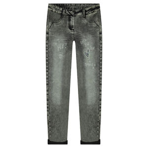 Junior - Jeans skinny effet neige avec patch coeur en sequins 