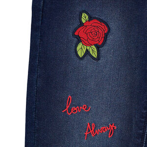 Junior - Jeans coupe slim avec roses patchées  