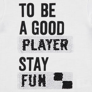 Tee-shirt manches longues en jersey avec message printé + sequins magiques 