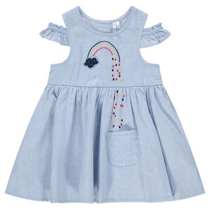 Robe à épaules ajourées avec arc-en-ciel brodé et poche 