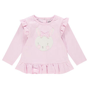 Tee-shirt manches longues volanté avec lapin patché et volants 