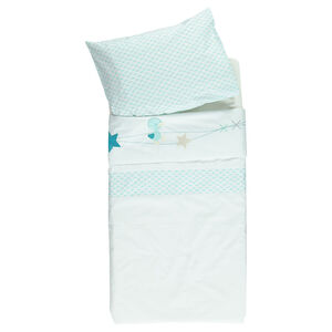 Parure drap de berceau + taie d'oreiller avec broderies fantaisie - 113 x 83 cm 