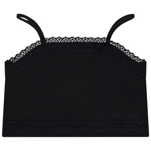 Crop top côtelé à bretelles fines et dentelle fille 