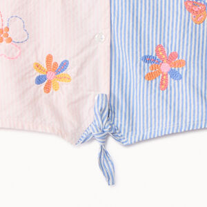 Chemise manches courtes en seersucker avec broderie fille 