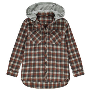 Junior - Chemise manches longues à carreaux en flanelle avec capuche 