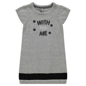 Robe manches courtes en tricot avec message en sequins 