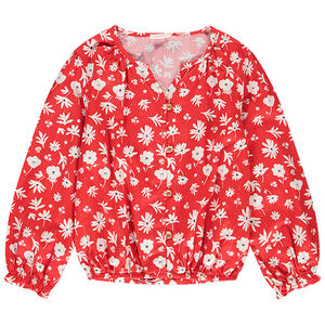 Blouse en twill scintillant imprimé fleurs fille 
