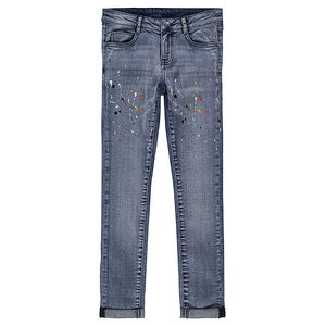 Junior - Jeans slim avec taches de peinture printées  