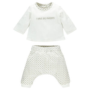 Ensemble naissance tee-shirt et pantalon sarouel réversibles en coton bio 