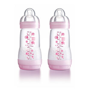 Lot 2 biberons anti-coliques 260 ml tétine débit 2 – Rose 
