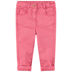 Pantalon slim en coton surteint effet crinkle avec coeurs brodés à la taille 