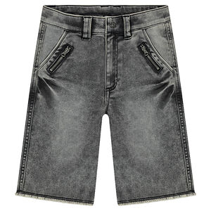 Junior - Bermuda en denim like effet used avec poches zippées  