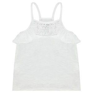 Débardeur en jersey slub avec dentelle et emmanchures volantées 