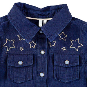 Robe manches longues bi-matière effet 2 en 1 à étoiles dorées 