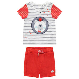 Ensemble T-shirt rayé et short en éponge 
