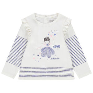 T-shirt manches longues en coton à danseuse brodée et rayures 