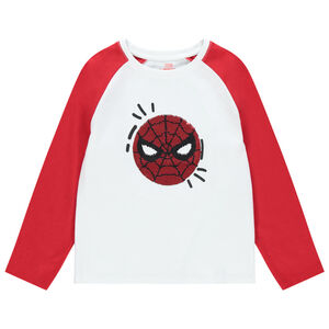 T-shirt manches longues bicolore motif Spiderman en sequins magiques 