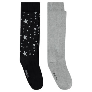 Lot de 2 paires de collants épais unis/à étoiles jacquard 