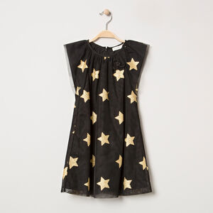 Robe de fête manches courtes en tulle à étoiles dorées  