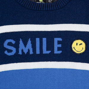 Pull en tricot avec inscription en jacquard et badge Smiley 