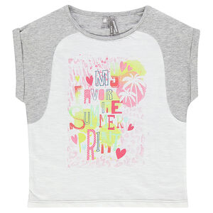 Tee-shirt manches courtes bicolore à message printé 