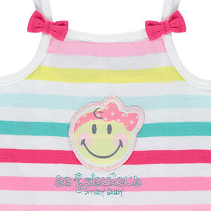 Combinaison courte rayée all-over avec badge Smiley et noeuds 