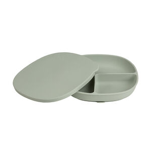 Assiette silicone compartimentée avec ventouse et couvercle sage 