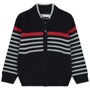 Gilet zippé en maille côtelée à rayures jacquard 