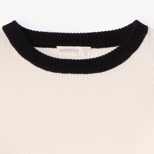 Pull manches longues en tricot côte à bords contrastants fille 