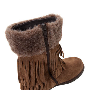 Bottes en cuir à franges et fausse fourrure 