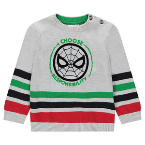 Pull en tricot à bandes contrastées et print Marvel Spiderman 