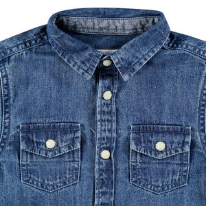 Junior - Chemise manches longues en jean used avec snaps effet nacre 