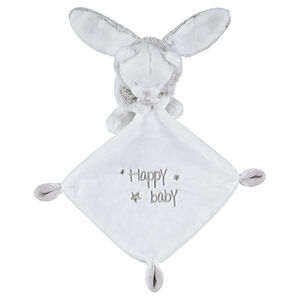 Doudou plat en velours avec peluche lapin 
