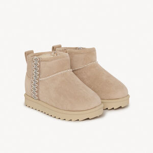 Bottes fourrée beige à zip et bande brodée fille 