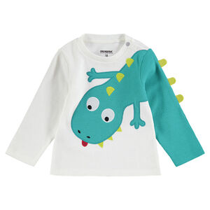 Tee-shirt manches longues en nid d'abeille avec dinosaure contrasté 