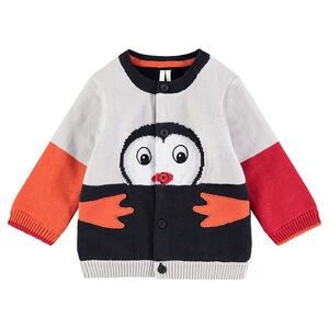 Veste en tricot avec pingouin en jacquard et doublure velours 